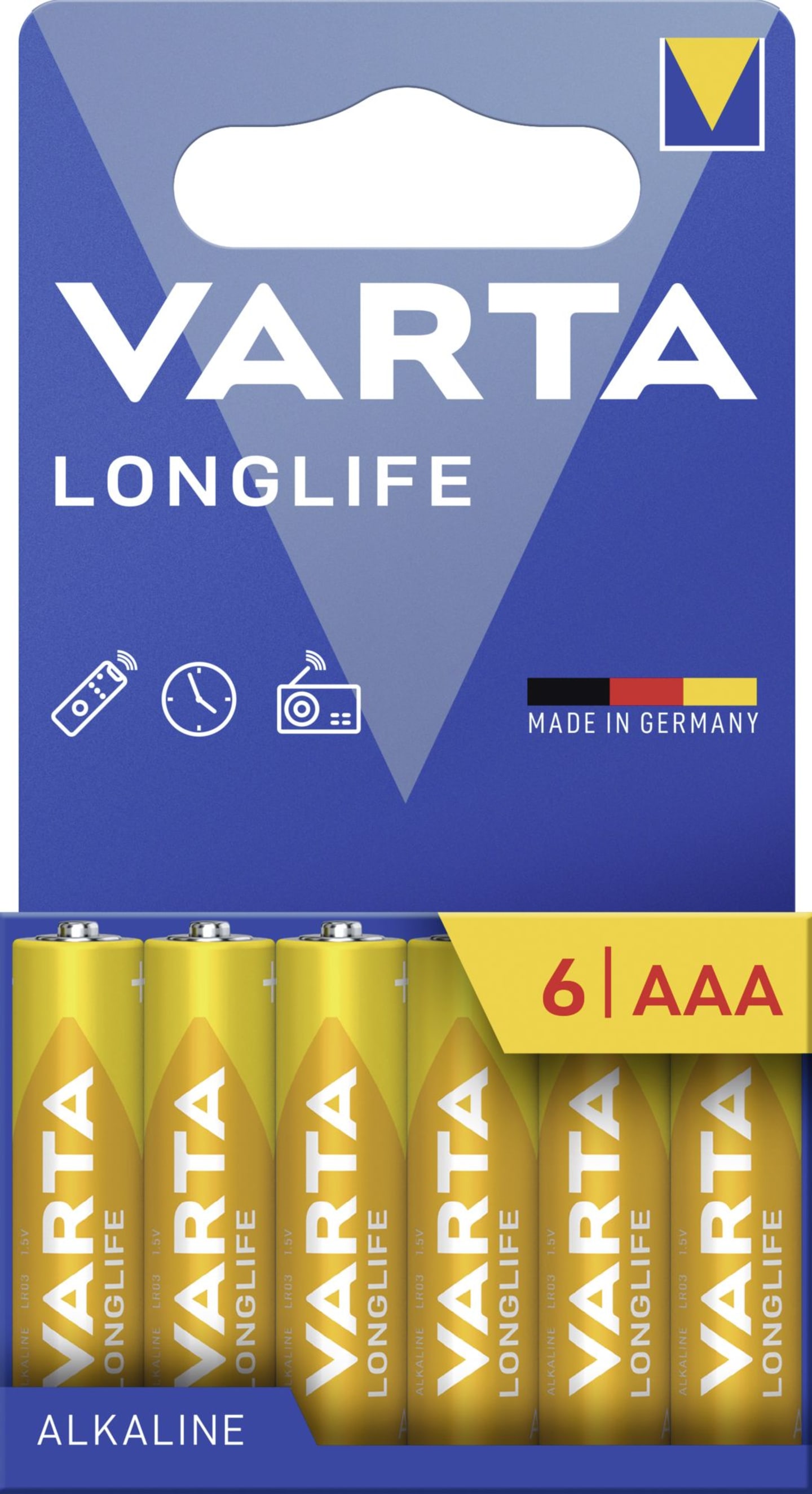 VARTA Batterie Alkaline Longlife AAA; Micro; LR03 1,5 V/1.200 mAh, 6 St. Blister, 4103101416