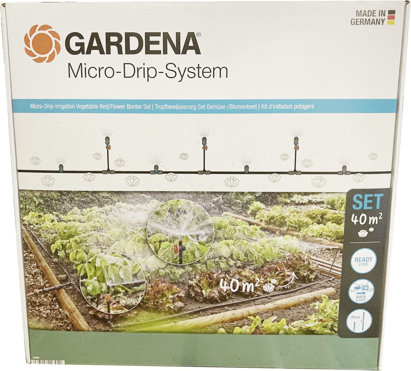 GARDENA Micro-Drip-System Tropfbewässerung Set Gemüse-/Blumenbeet (40 m²), 13450-20, 13450-20