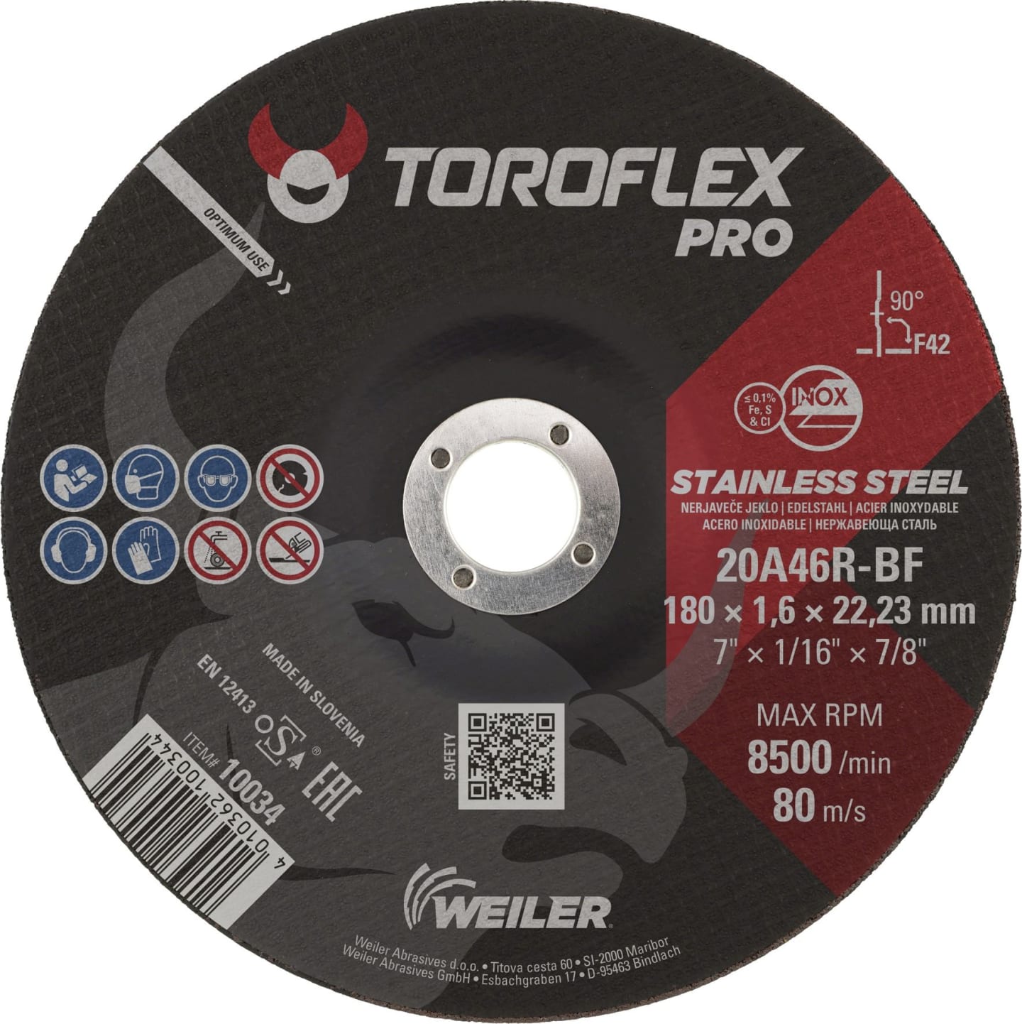 Toroflex Trennschreibe Progress INOX PRO 20A46R-BF 180 x 22,23 mm