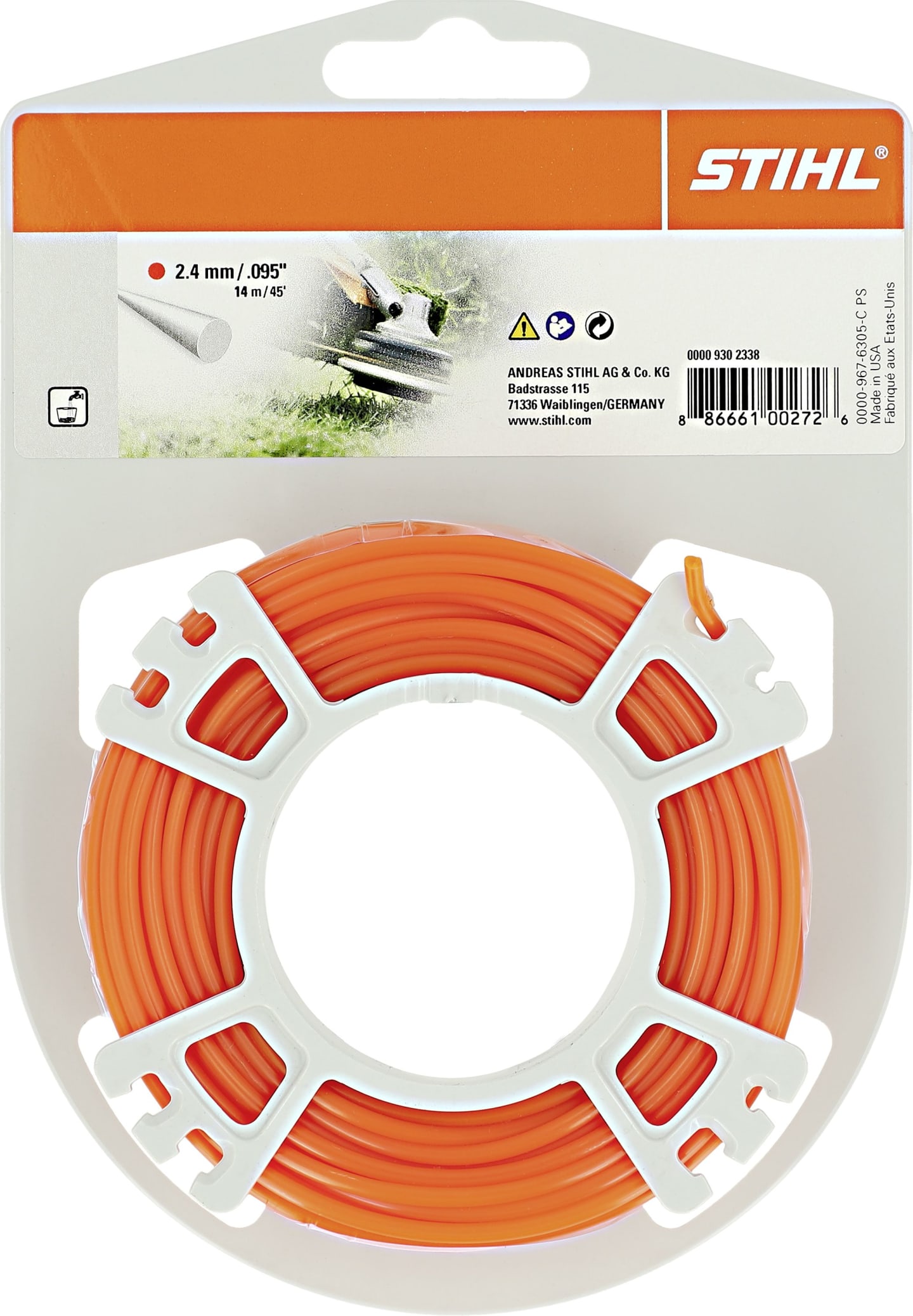 STIHL Mähfaden rund 2,4 mm/15,2 m, orange, 0000 930 2338