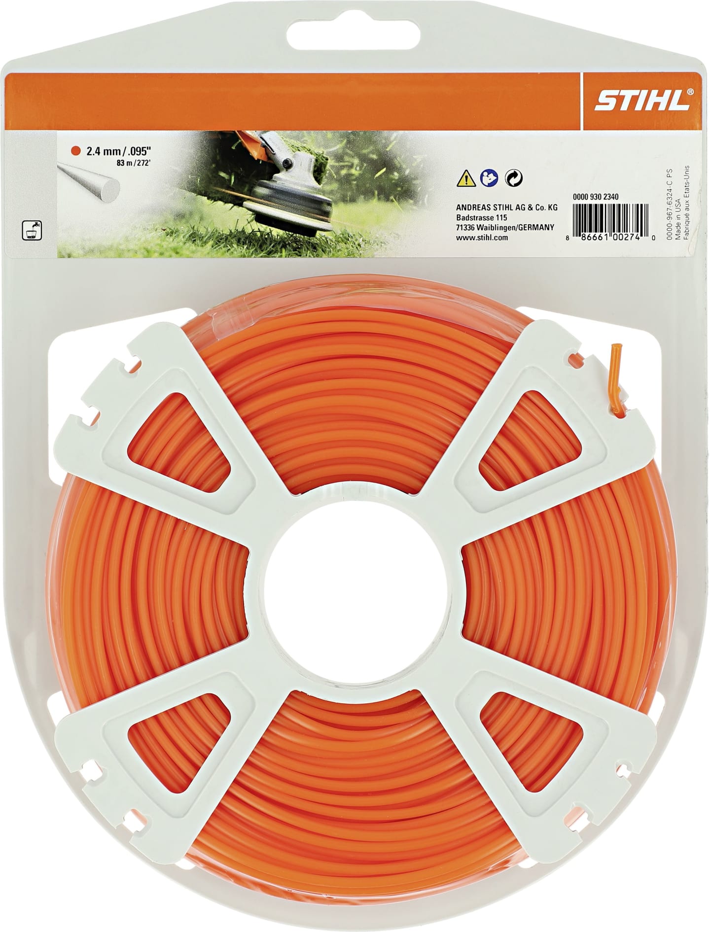 STIHL Mähfaden rund 2,4 mm/87,0 m, orange, 0000 930 2340