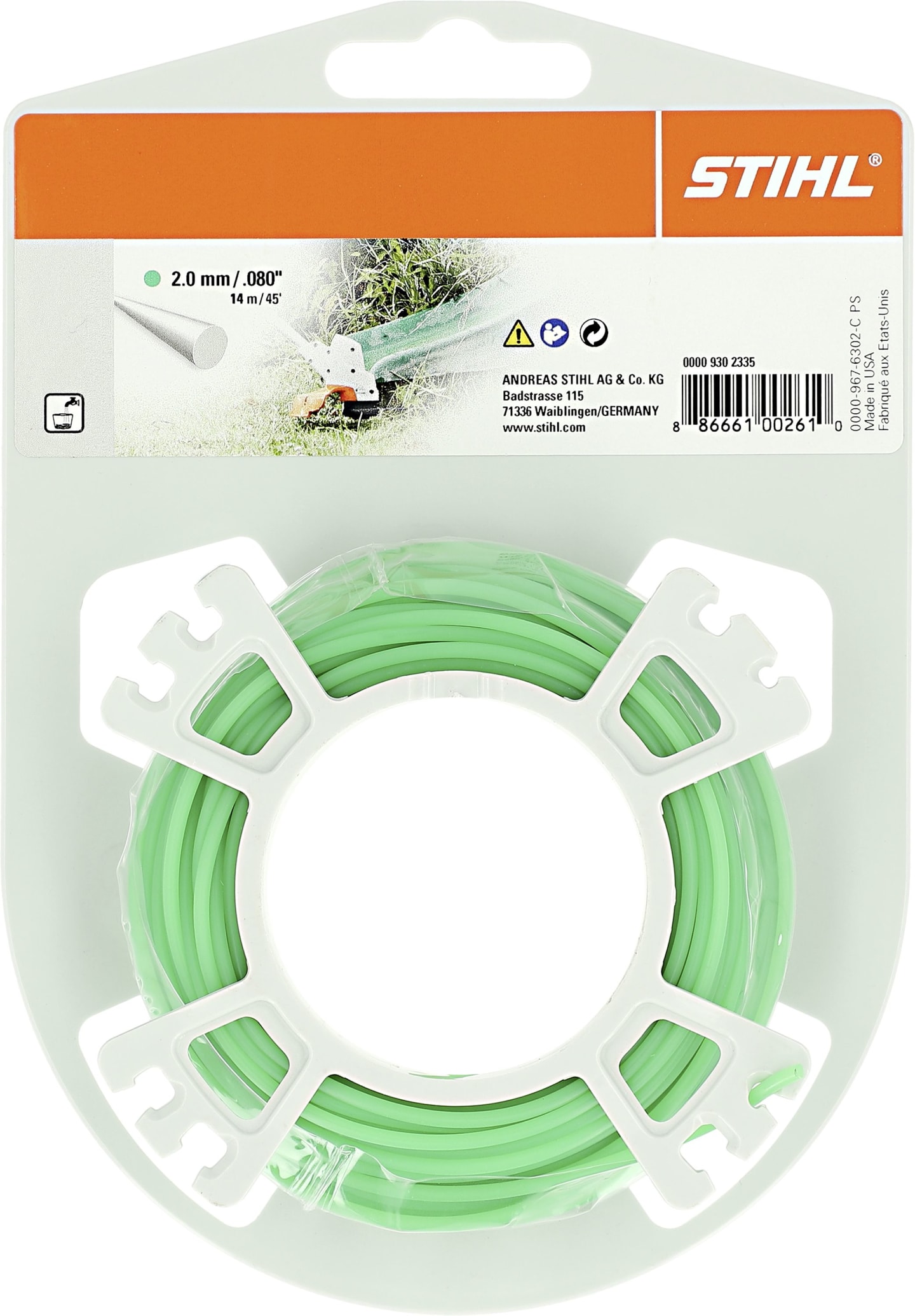 STIHL Mähfaden rund 2,0 mm/15,2 m, grün, 0000 930 2335