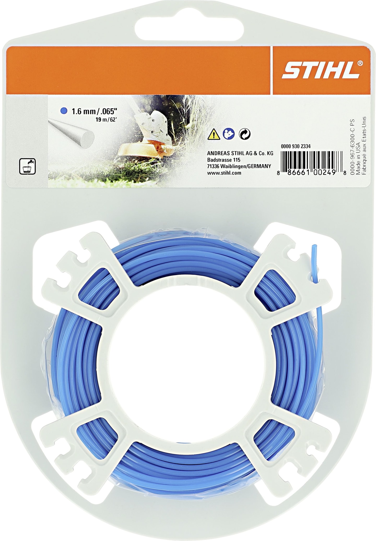 STIHL Mähfaden rund 1,6 mm/15,2 m, blau, 0000 930 2334