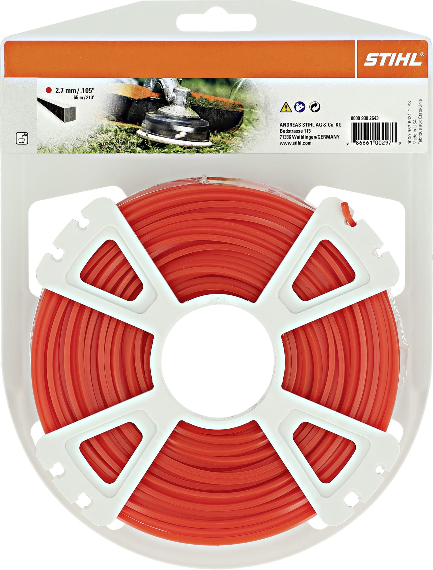 STIHL Mähfaden viereckig 2,7 mm/70 m, rot, 0000 930 2643