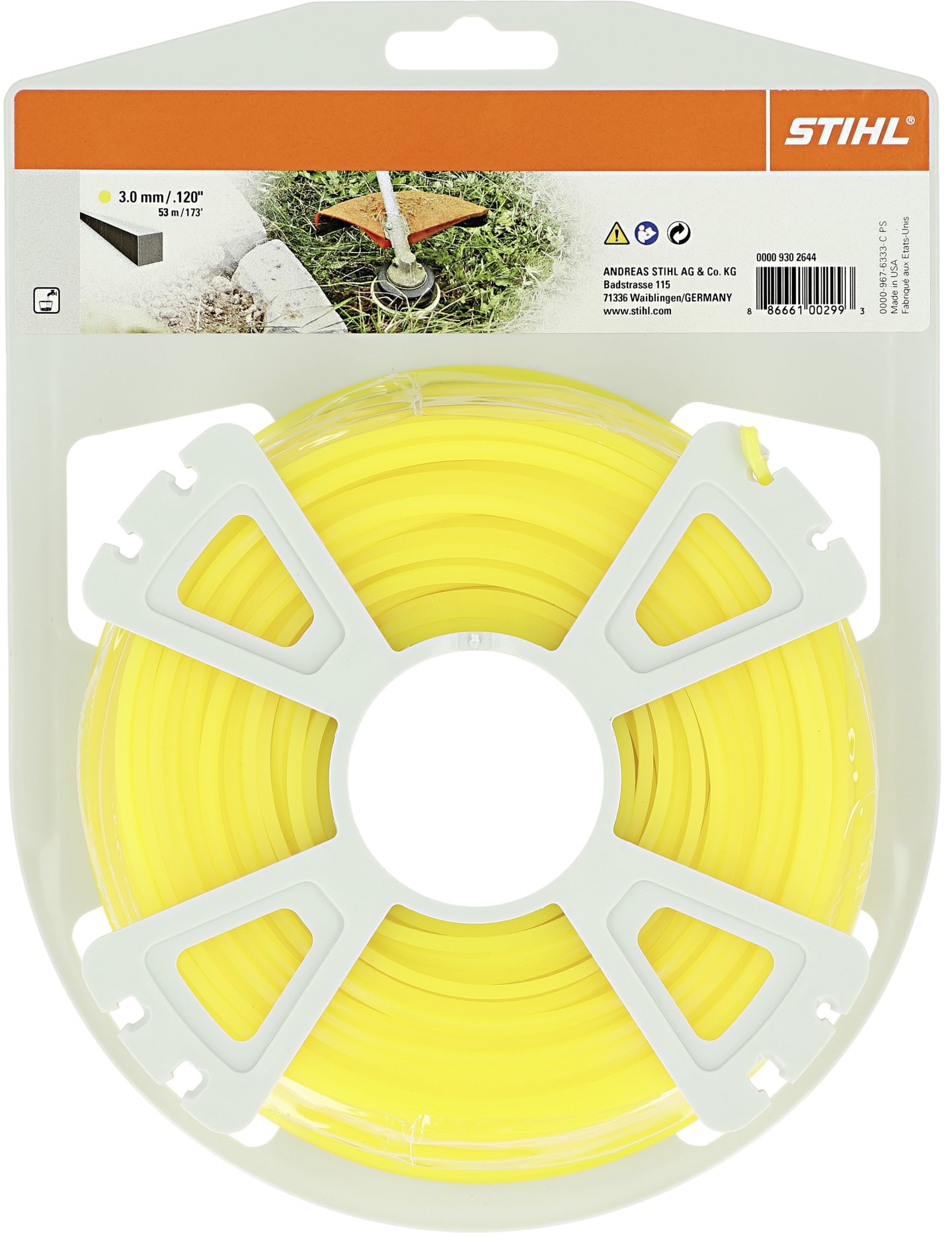 STIHL Mähfaden viereckig 3,0 mm/56 m, gelb, 0000 930 2644