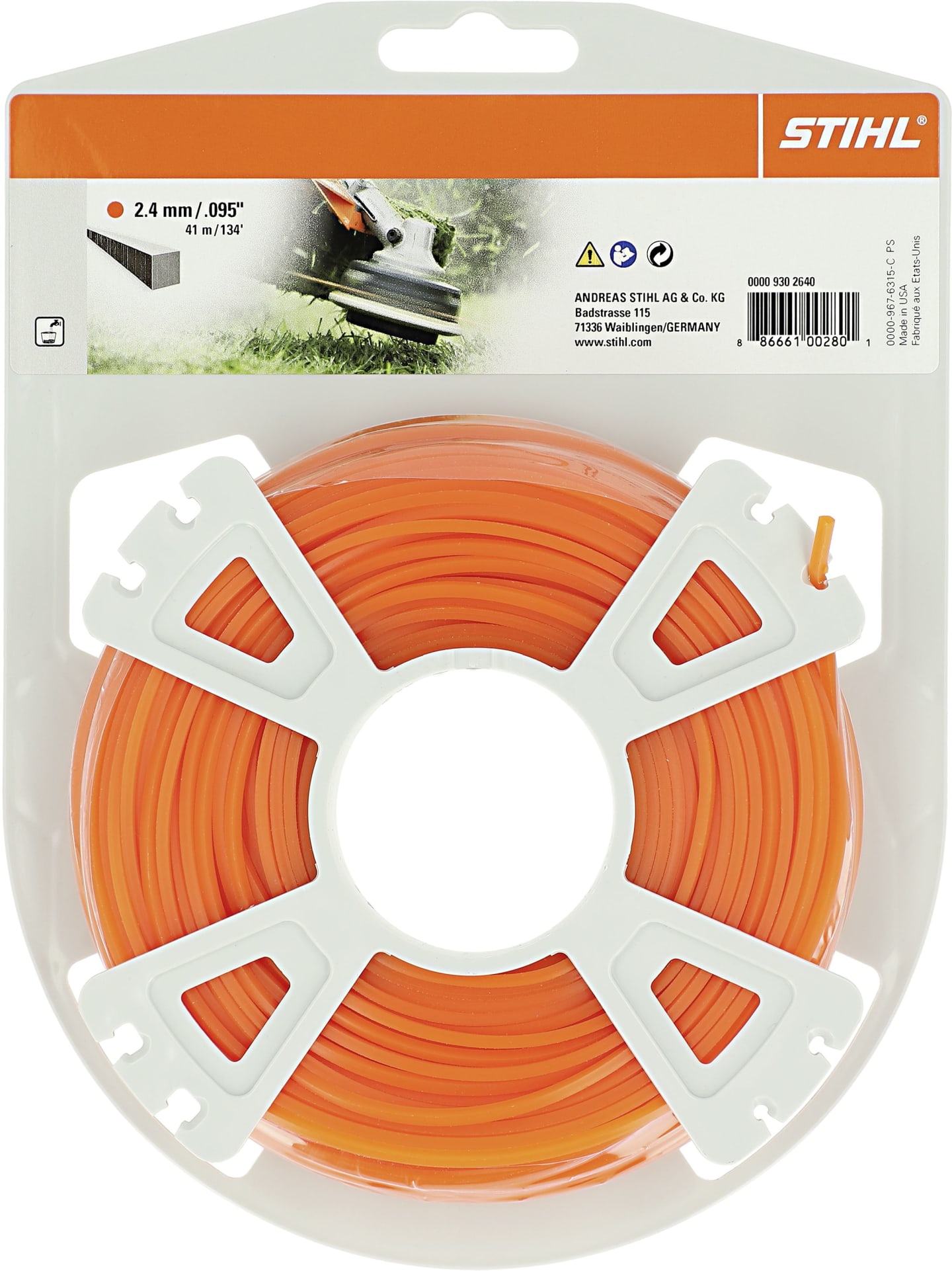 STIHL Mähfaden viereckig 2,4 mm/44 m, orange, 0000 930 2640