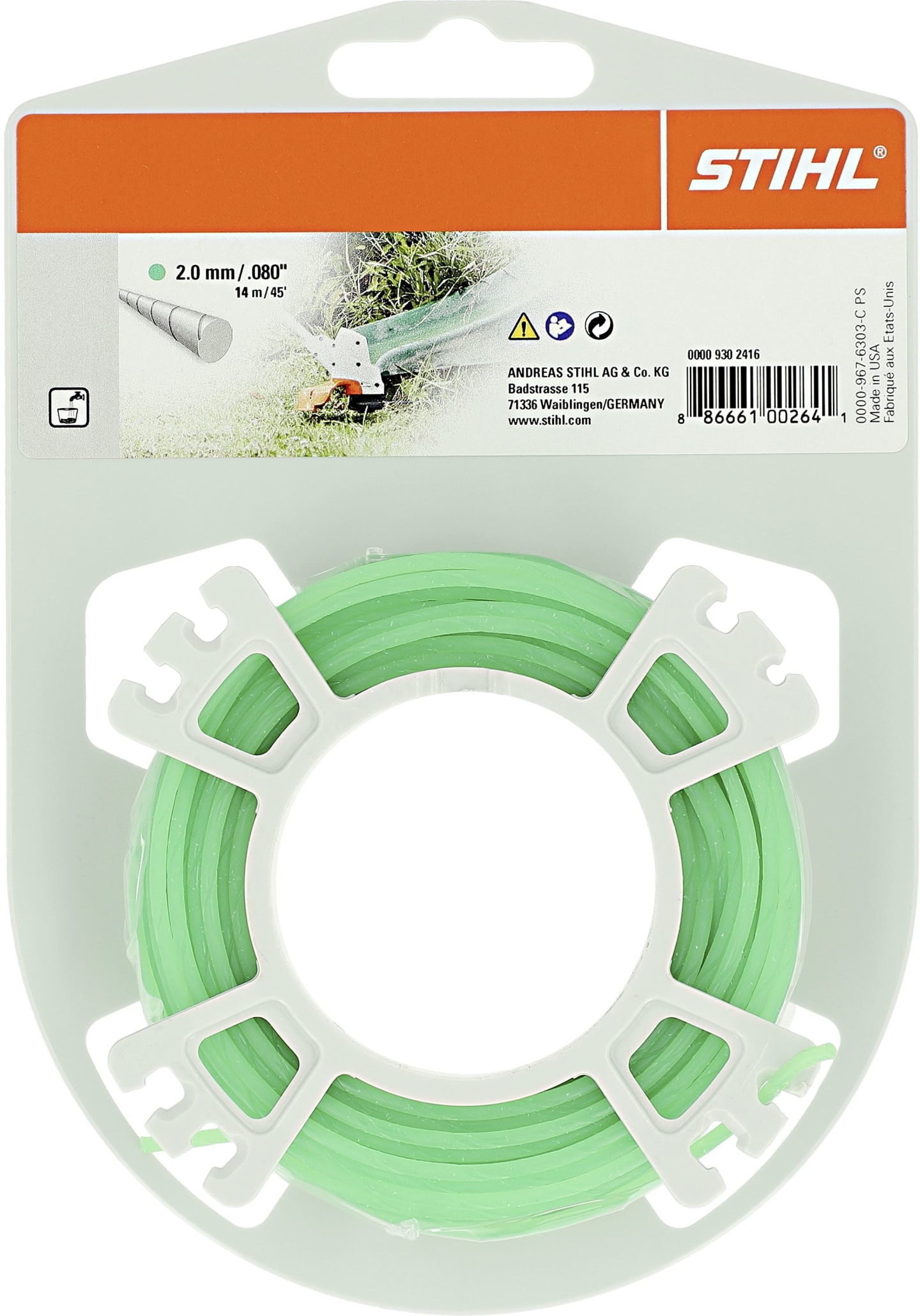 STIHL Mähfaden rund + leise 2,0 mm/15,2 m, grün, 0000 930 2416