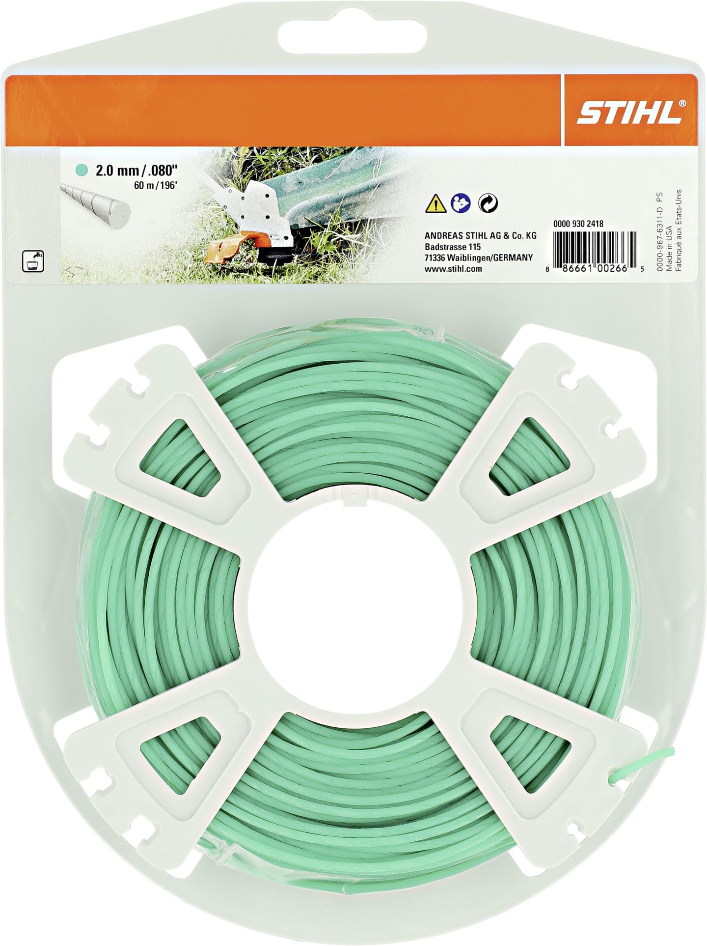 STIHL Mähfaden rund + leise 2,0 mm/60 m, grün, 0000 930 2418