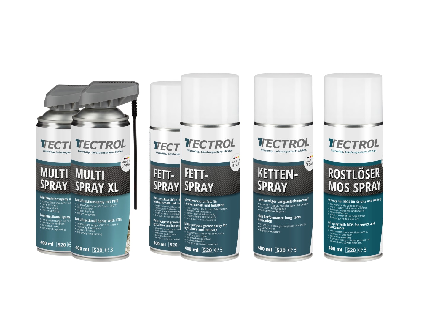 TECTROL SPRAY MISCHKARTON 6 x 400 ml Karton Wartungs-Set (6-tlg.): Kettenspray, Fettspray, Multispray & Rostlöser