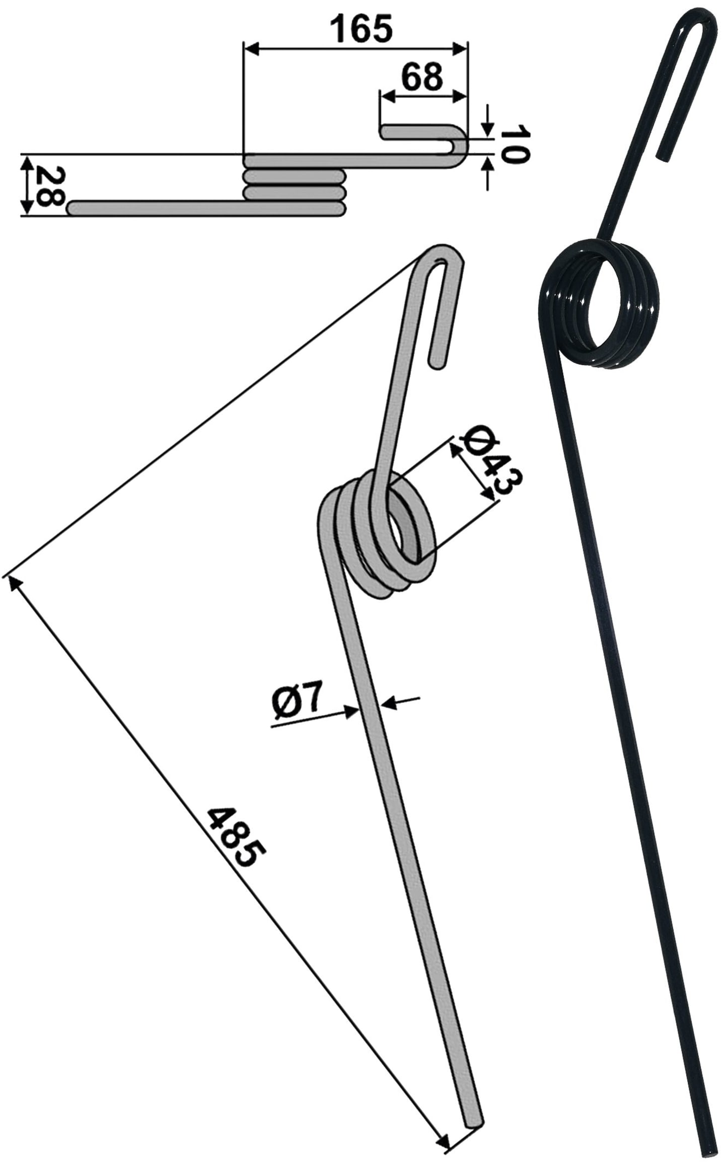 Striegelzinken 485 x 7 mm hinten, für Striegel Pöttinger, Rabe