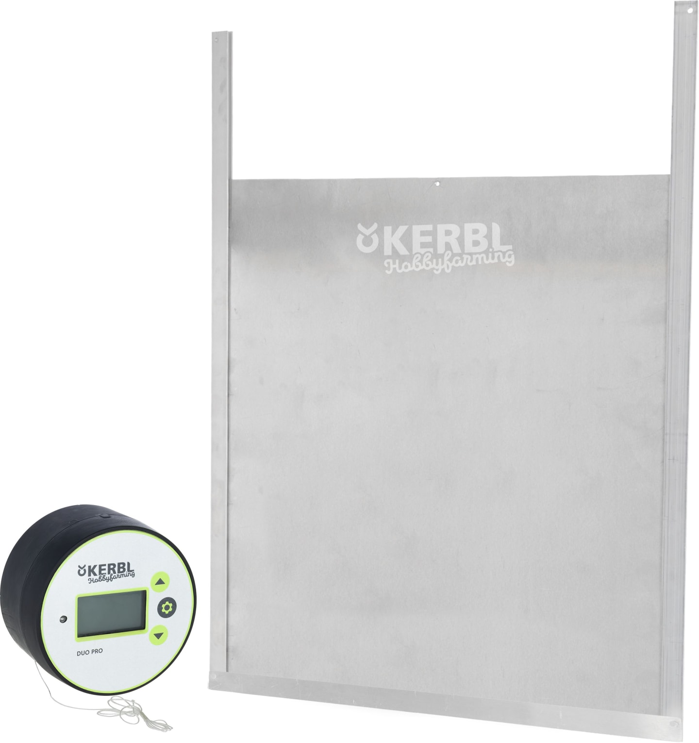 KERBL Hühnerklappe "Duo Pro" 430 x 400 mm Set mit Steuerung und Schienen für Geflügelställe, 70527