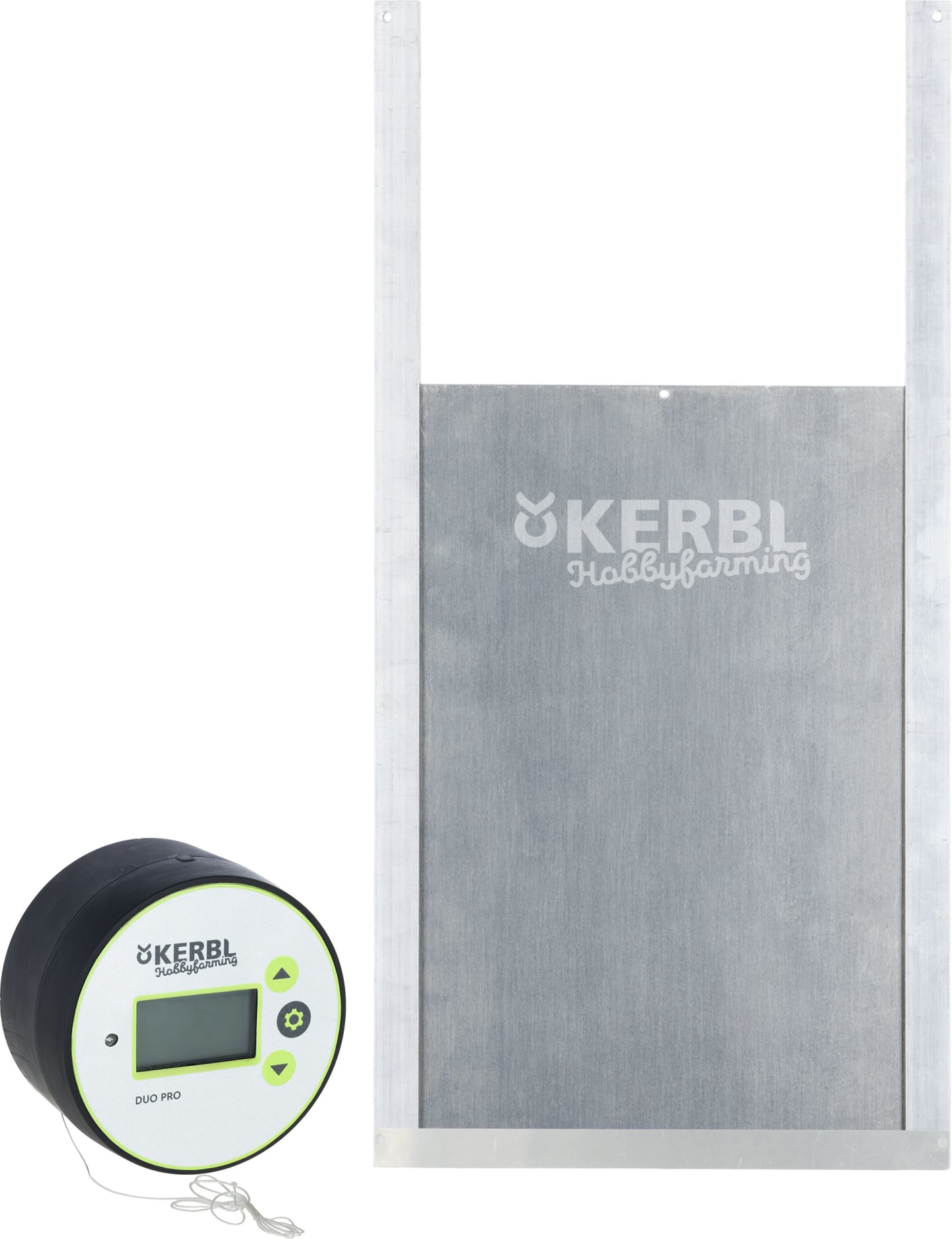 KERBL Hühnerklappe "Duo Pro" 220 x 330 mm Set mit Steuerung und Schienen für Geflügelställe, 70525