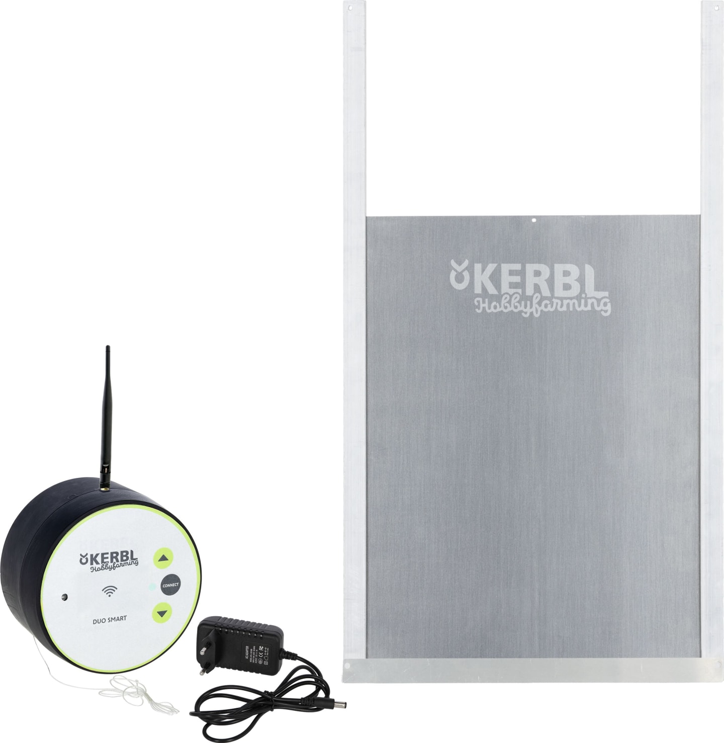 KERBL Hühnerklappe "Duo Smart" 300 x 400 mm Set mit WLAN-Steuerung und Schienen für Geflügelställe, 70523