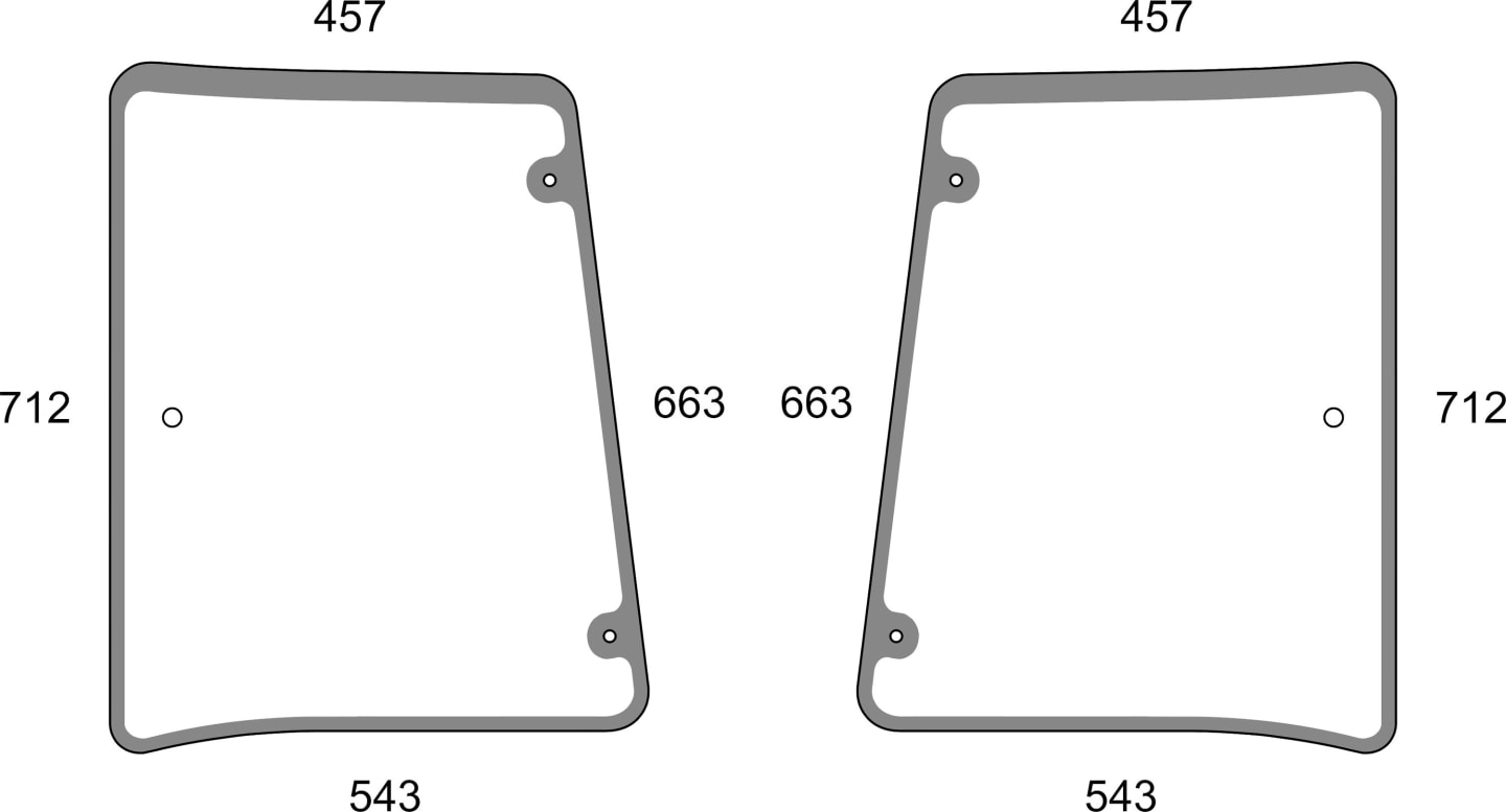 Eckscheibe grün, hinten links/rechts, geklebt, für Traktor Claas Arion 410, 420