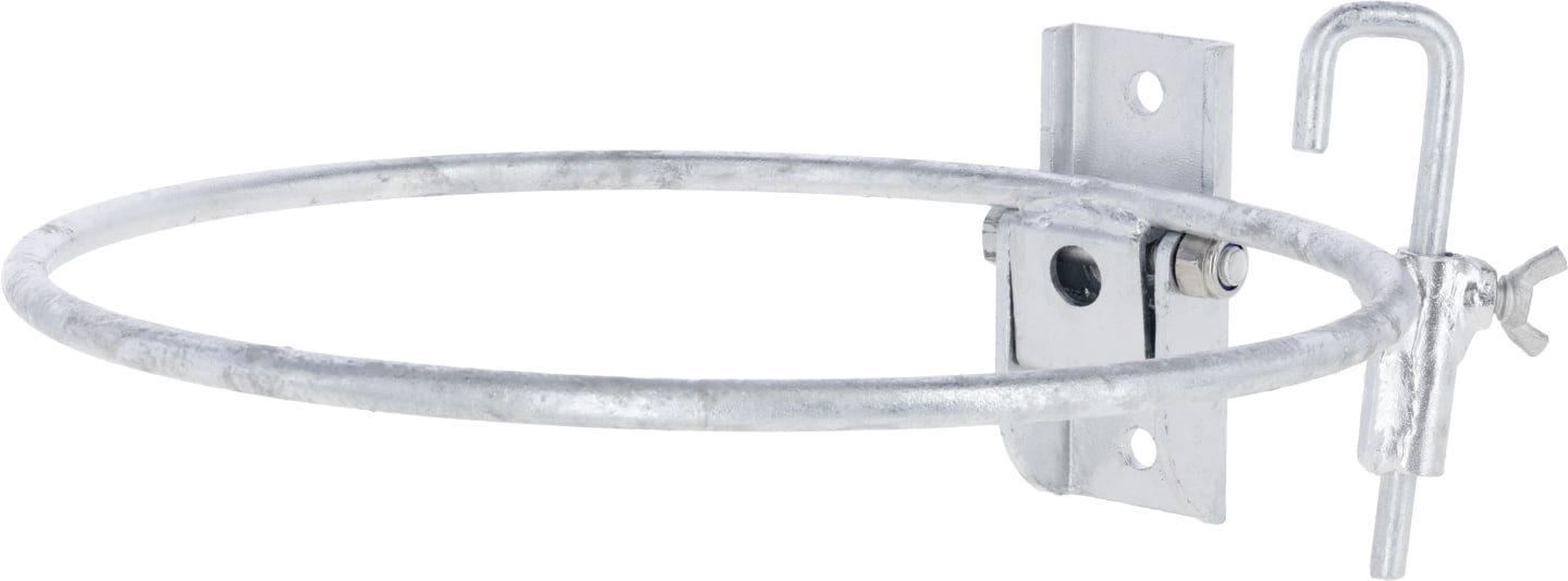 KERBL Eimerhalter 280 mm, rund, zum Anschrauben, mit Auswurfsicherung, klappbar, 146041