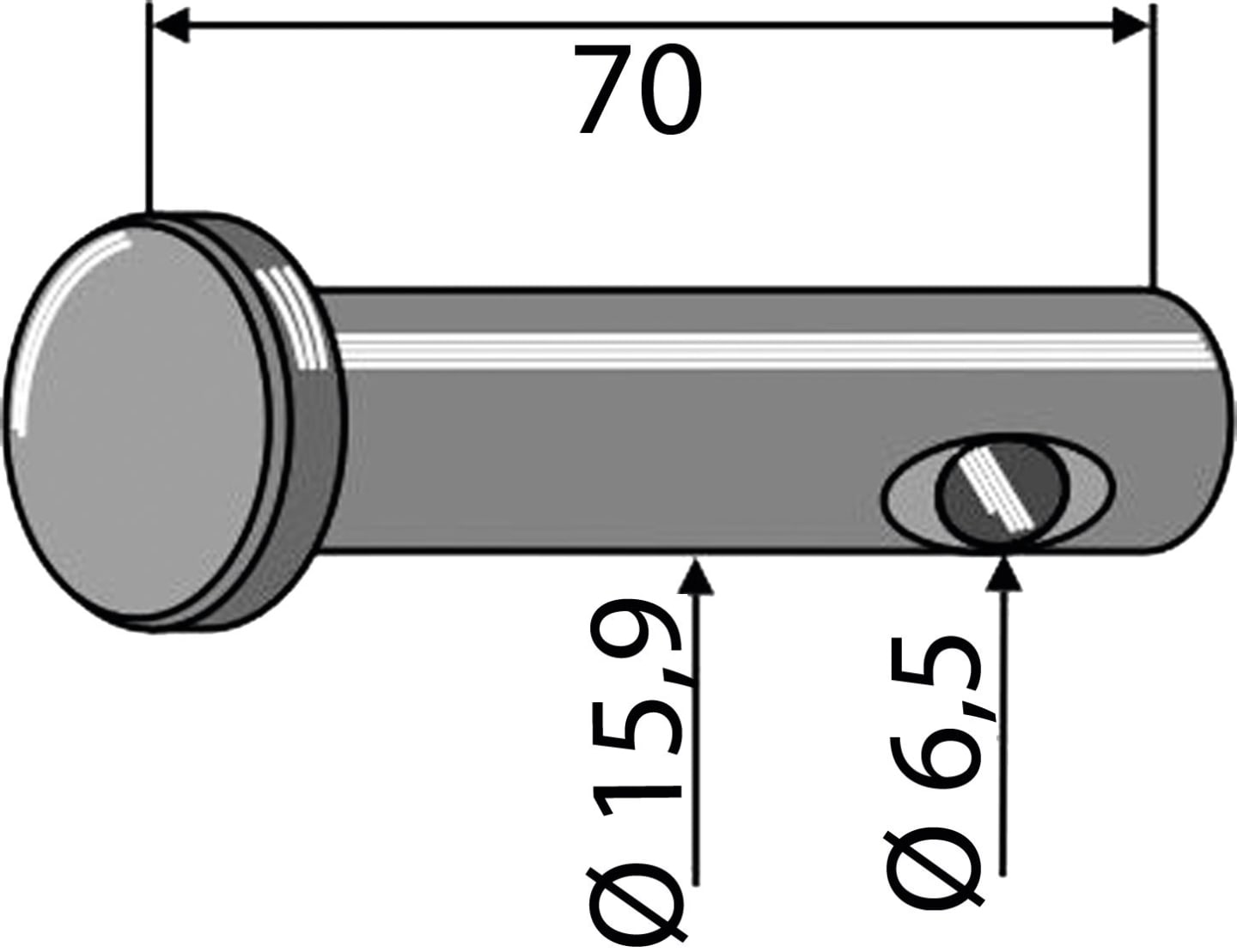 Industriehof® Bolzen 70 x 15,9 mm, Bohrung 6,5 mm für Amazone Kreiseleggen, 16-DK032
