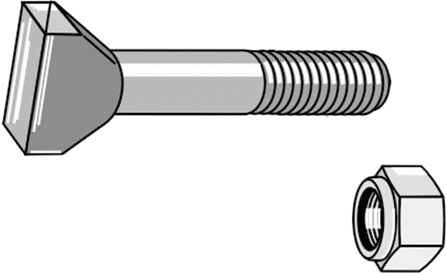 Industriehof® Hammerschraube M 10 x 65 - 8.8 mit Sicherungsmutter für Zinkenrotor Falc, Raus, Rotorzinken RH-55/55A, RH-74, RH-90/90S, RH-551/552, 51-1065
