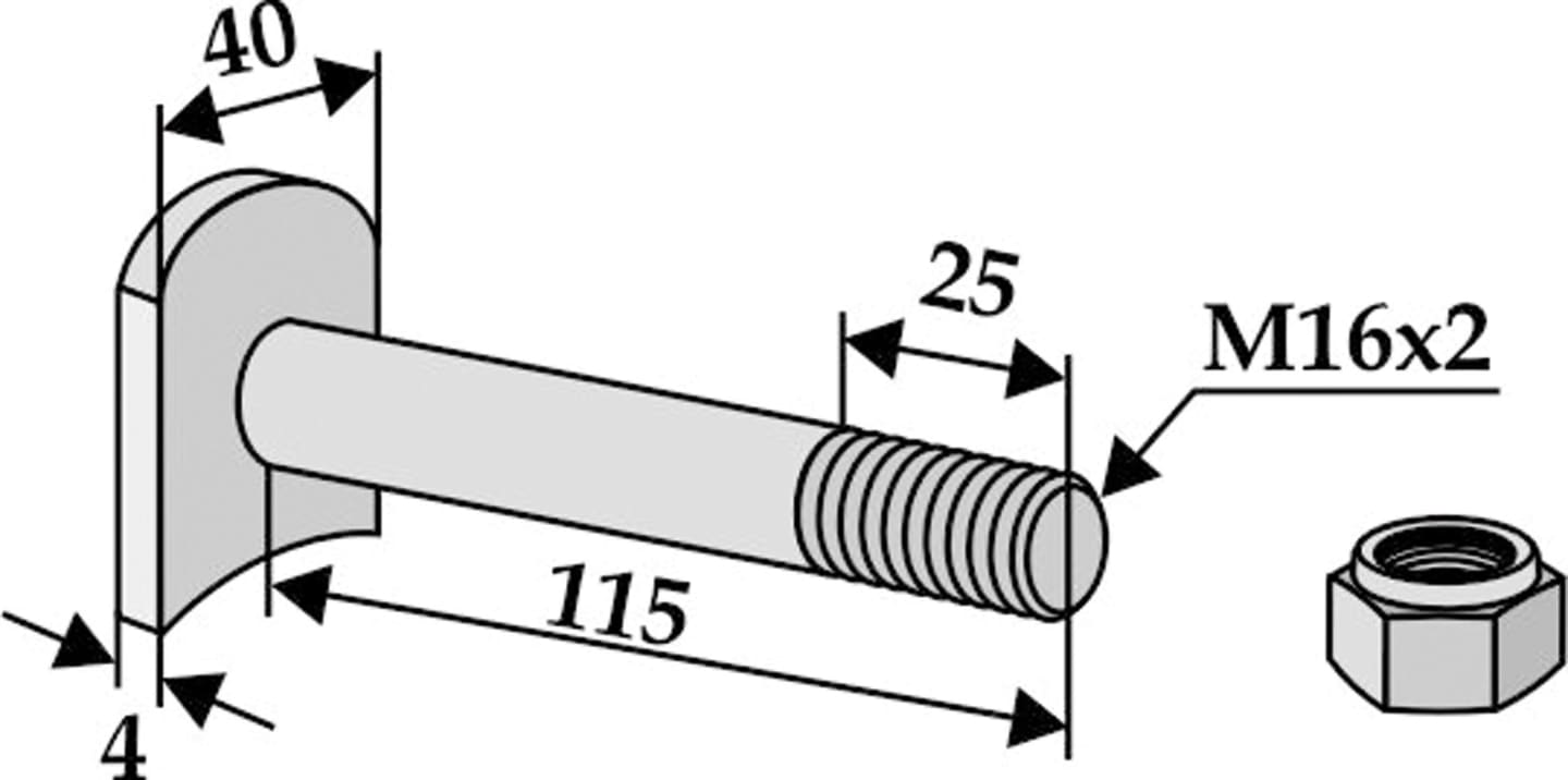 Industriehof® Messerschraube M 16 x 2 x 115 - 8.8 für Mulcher Humus, 63-HUM-91
