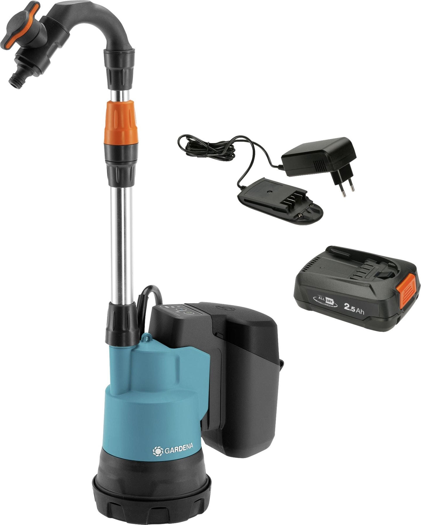 GARDENA Akku-Regenfasspumpe "2000/2 18V P4A" mit Akku/Ladegerät, 14602-20