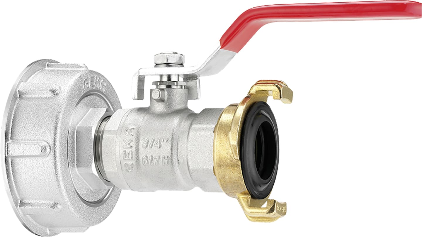 Geka® Adapter G 3/4" IG; S 60 x 6 IG mit Kugelhahn und GeKa Schnellkupplung, für IBC-Tank, 30.0045.8