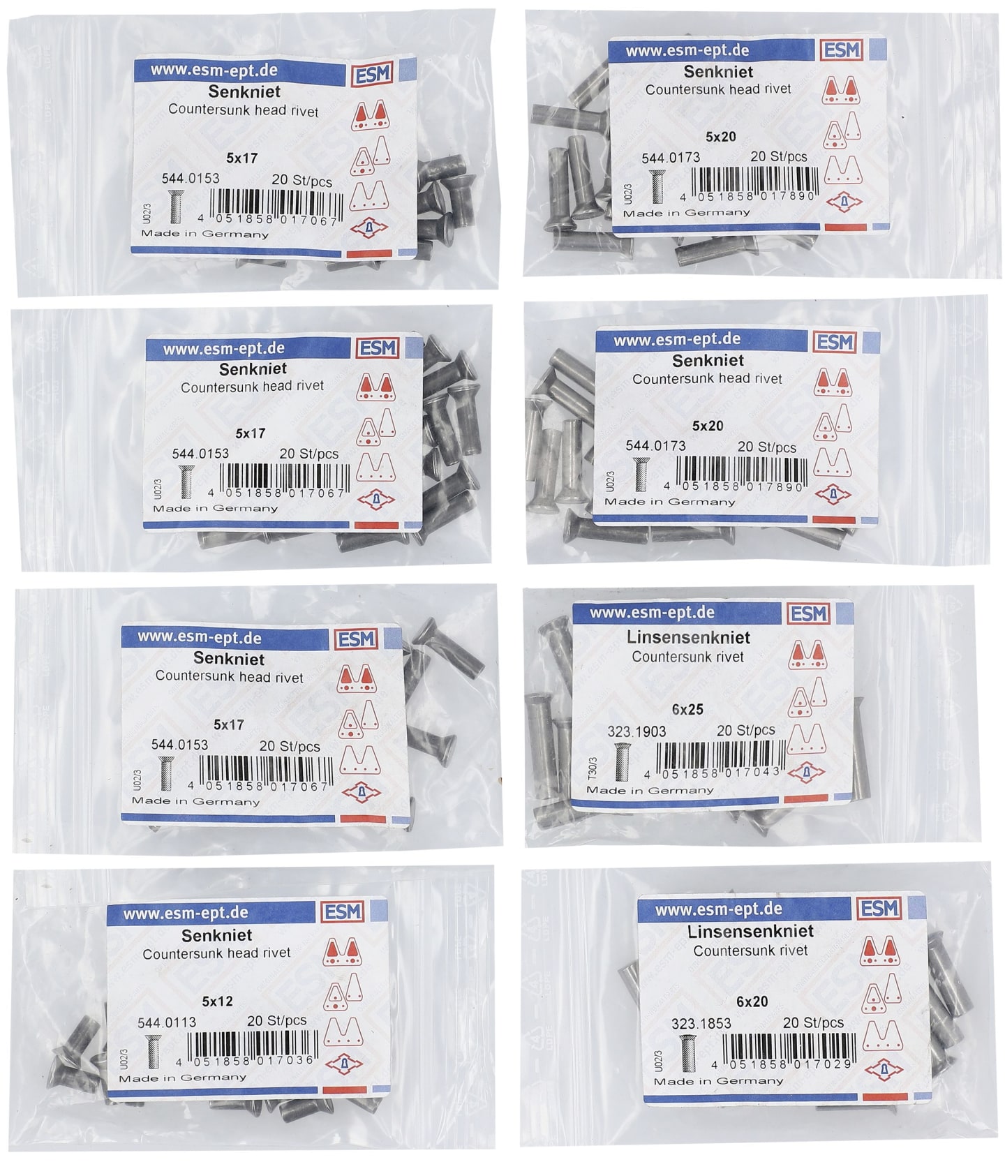 ESM Nieten-Sortiment für Universal-Mähbalken, Hobby-Mähbalken, Universal-SC-Mähbalken, Schwinghebel-Mähbalken und Kommunal-Mähbalken