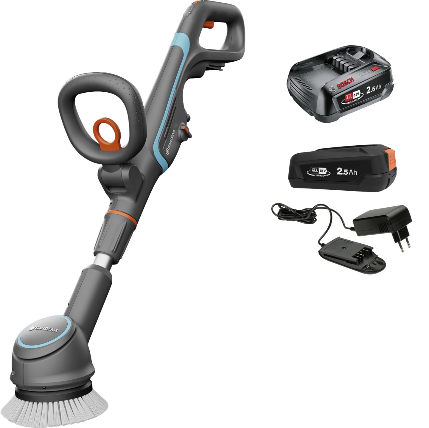 GARDENA Akku-Multi-Reiniger "AquaBrush Compact 02" (14840-55) mit 2 Akkus/Ladegerät (14921-20 + 14917-20) im Ready-To-Use Set (R2U)