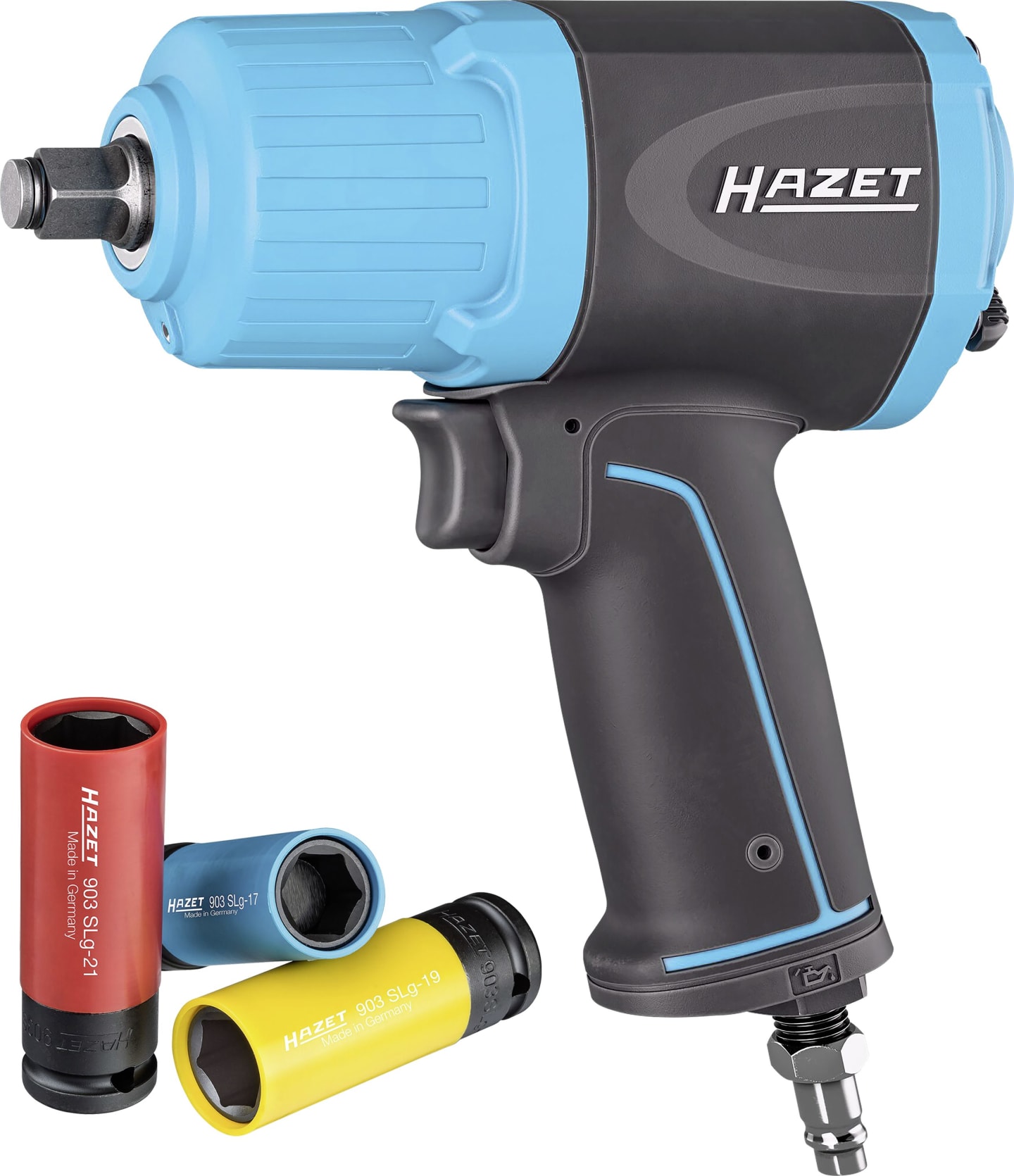 Hazet® Schlagschrauber Druckluft, 1/2 ", 1.150 Nm, mit Steckschlüsselsatz, 9012ECO/4