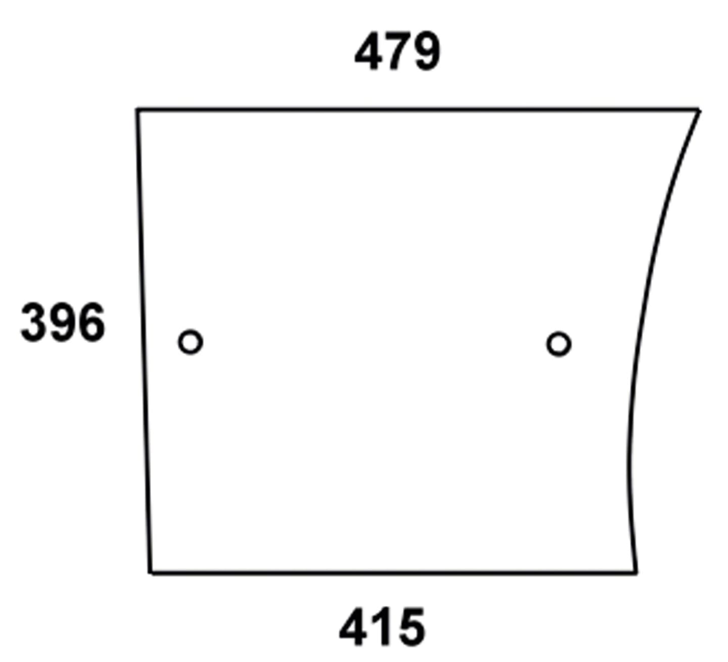 Türscheibe, klar, unten links/rechts, Länge 415 mm; 479 mm, für John Deere 900, 1000, Kabine MC-1