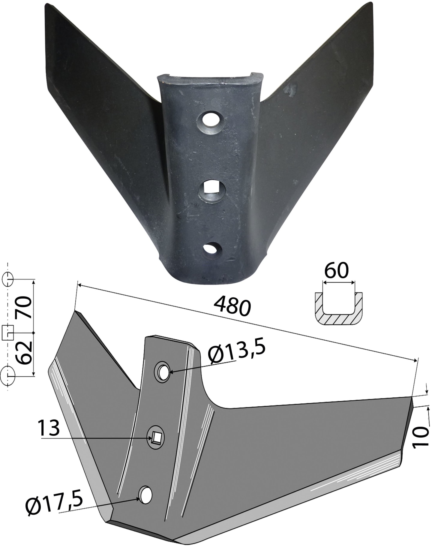 Industriehof® Flügelschar 480 mm für Kerner neu, 101.KER-05