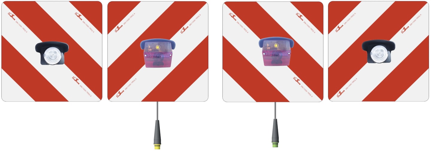 Warntafelsatz "Folie Typ 1" links/rechts 423 x 423 mm rot; weiß, beidseitig, Positions-/Schlussleuchte, 4-polig, S1