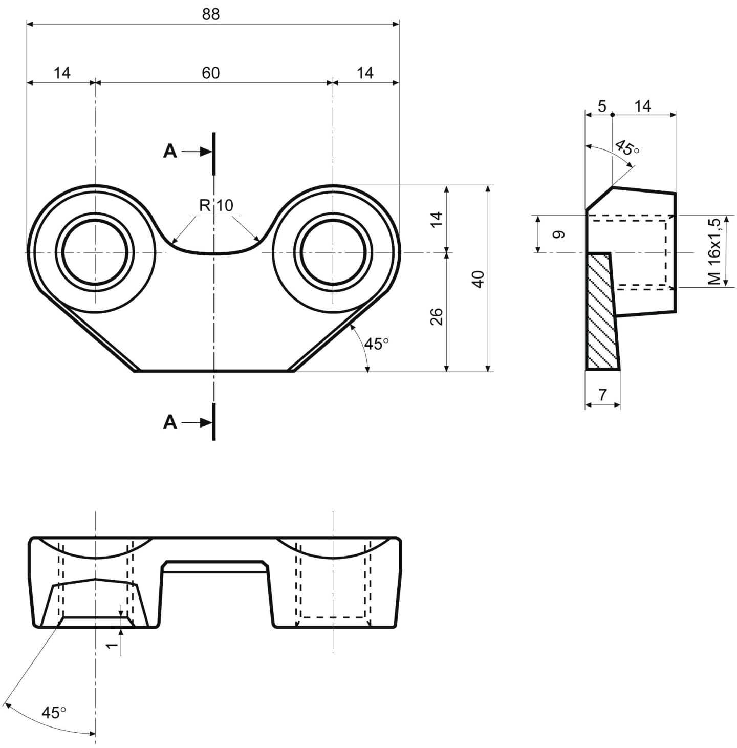 Bügelmutter M 16 x 1,5 Abstand Bohrungen 60 mm, für Maschio Kreislegge DM