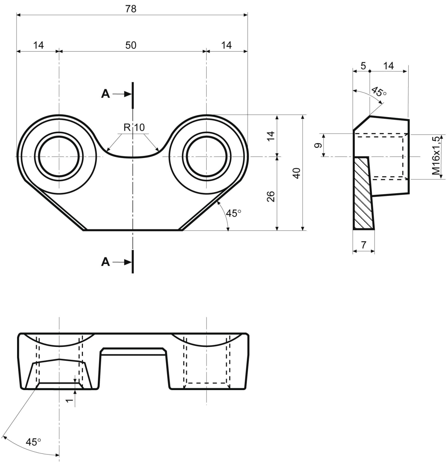 Bügelmutter M 16 x 1,5 Abstand Bohrungen 50 mm, für Maschio Kreiselegge DC, DL, DS