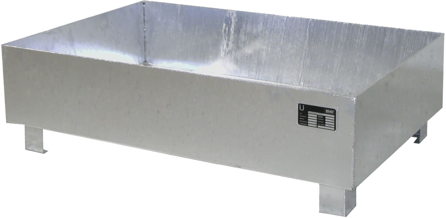 BAUER® SÜDLOHN Auffangwanne "WO 2/200 v", 1.200 x 360 x 800 mm, Auffangvolumen max. 224 l, feuerverzinkt, ohne Gitterrost