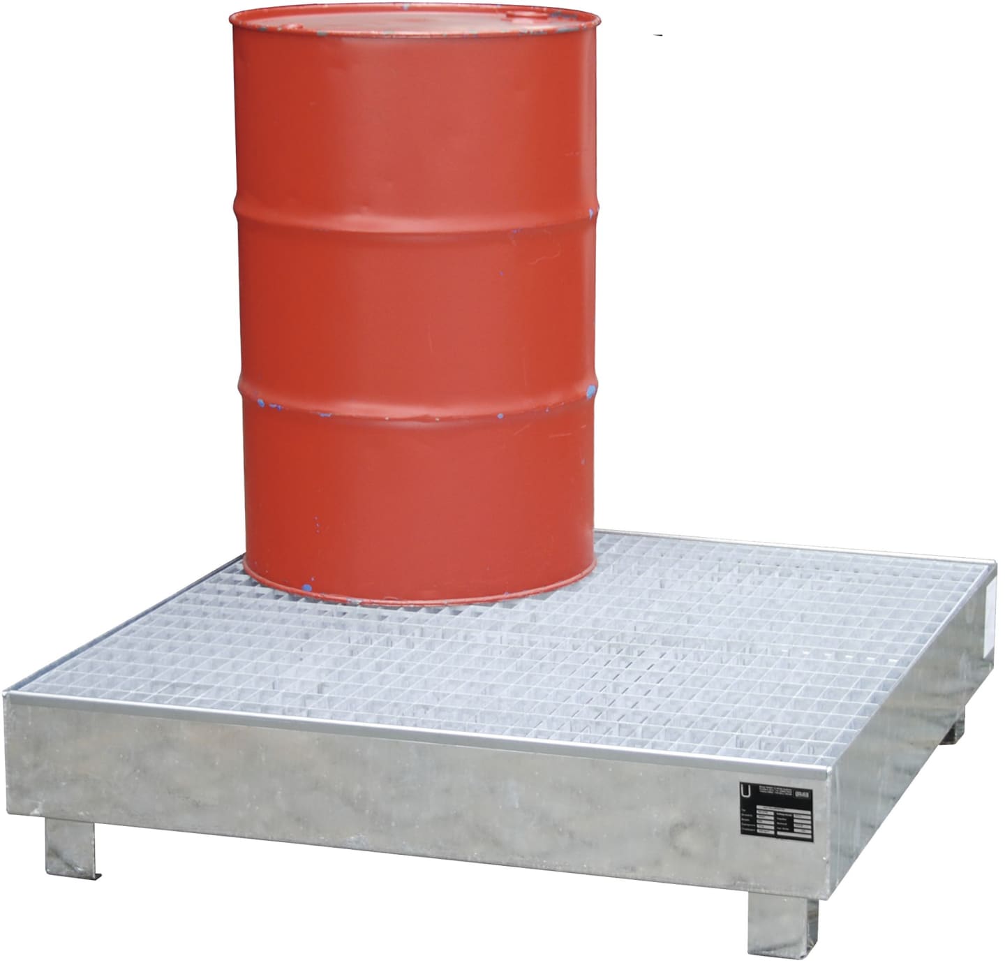 BAUER® SÜDLOHN Auffangwanne "WM 4/200 v" für 4 x 200 l-Fass, 1.200 x 285 x 1.200 mm, Auffangvolumen max. 216 l, feuerverzinkt, mit Gitterrost