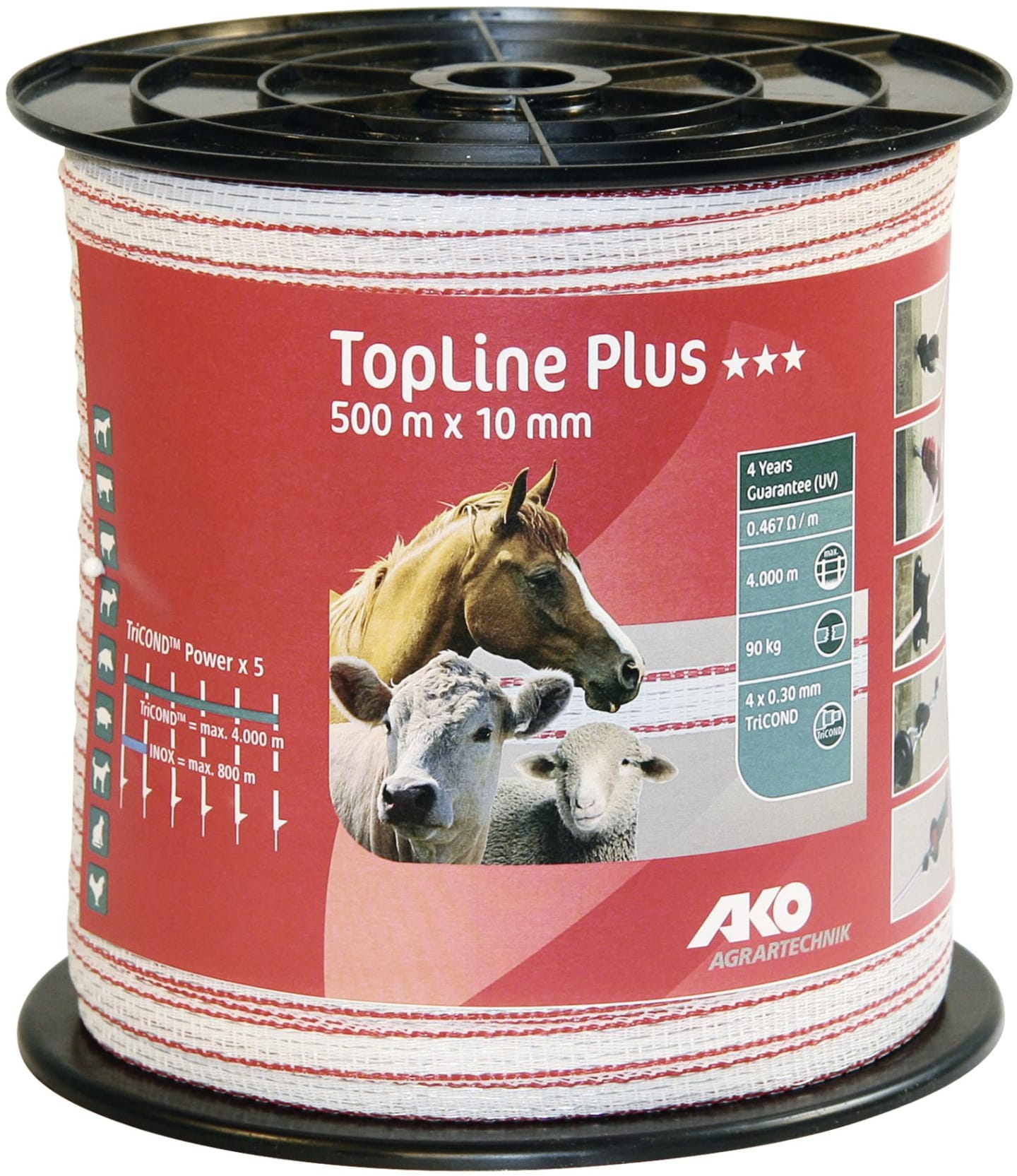 Ako Breitband "TopLine plus" 10 mm/500 m weiß; rot, 4491505