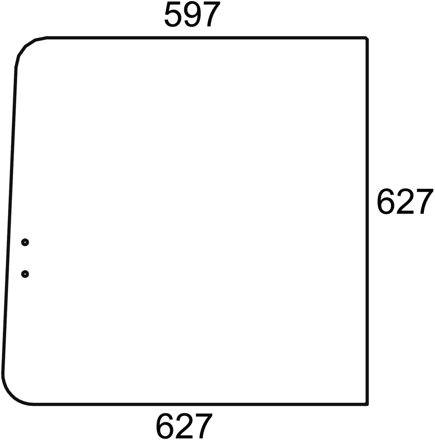 Seitenscheibe 597/627 x 627 x 5 mm klar, schiebbar, 2 Bohrungen, für Traktor Mercedez-Benz MB-Trac - Westberga