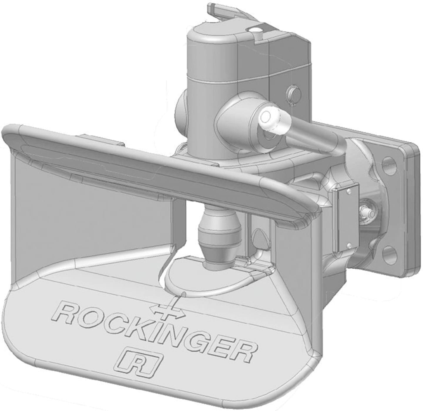 Rockinger Zugmaul "RO846B" automatisch mit Flansch, Handhebel abwärts, Lochbild B x H 120 × 55 mm, Ø Bolzen 38 mm, RO846B3040C