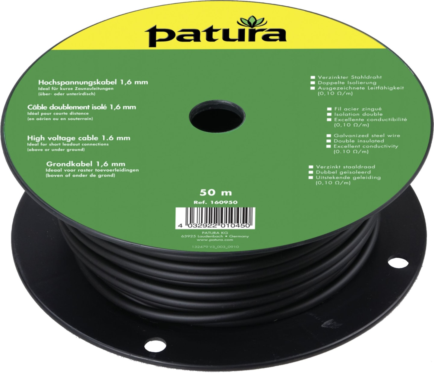 Patura Zaunanschlusskabel 1,6 mm/0,1 Ω/m, für Verbindungen bis 50 m Weidezaungerät/Zaun oder Erdungsstab