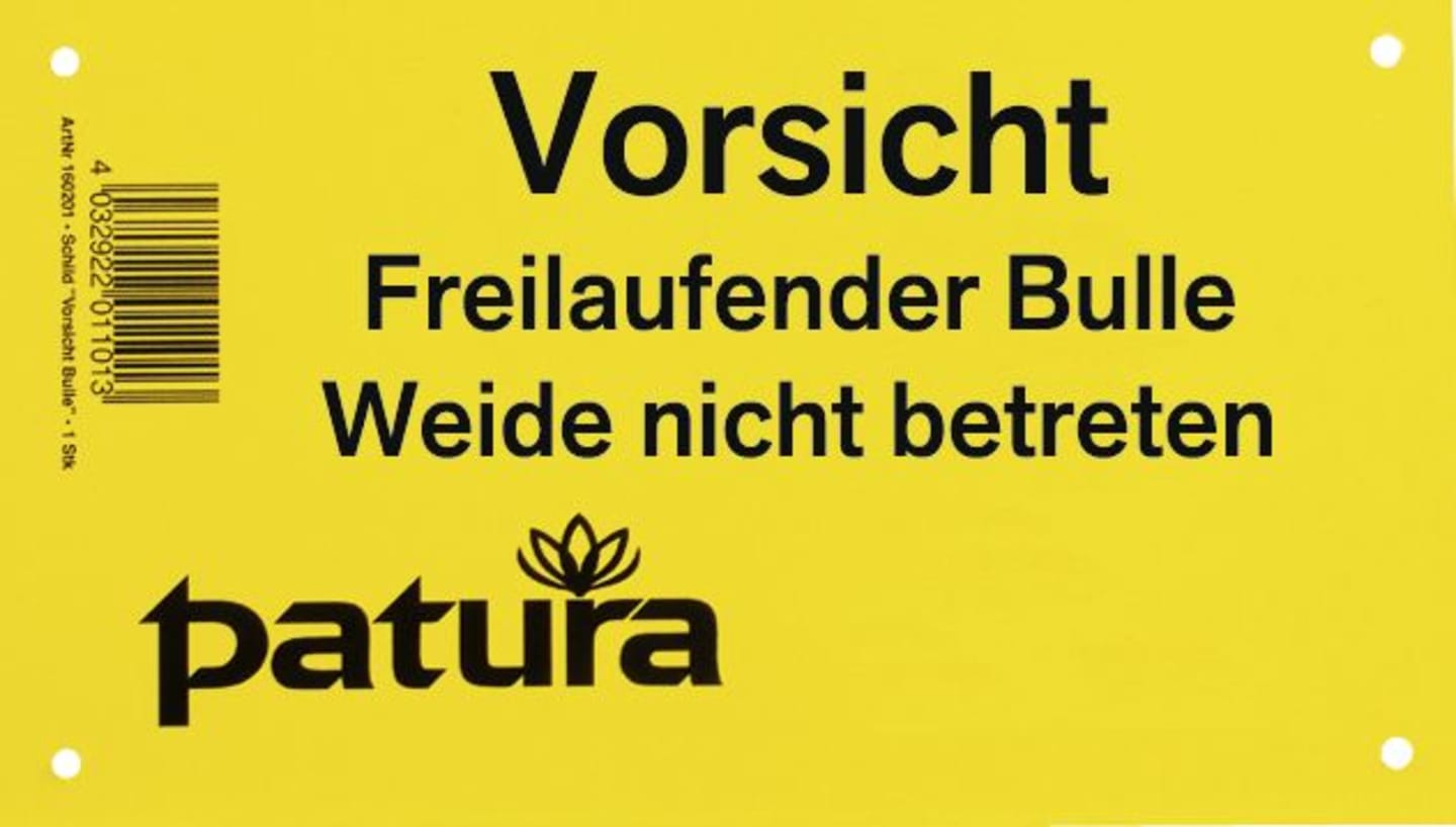 Patura Warnschild "Vorsicht freilaufender Bulle - Weide nicht betreten", Kunststoff, 160201
