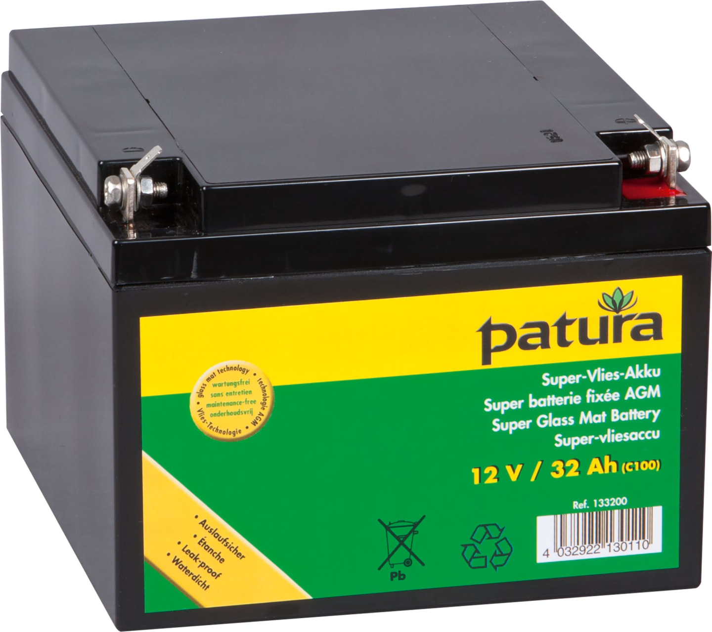 Patura Weidezaunbatterie "Super-Vlies" 12 V AGM, für Weidezaungeräte, 133200
