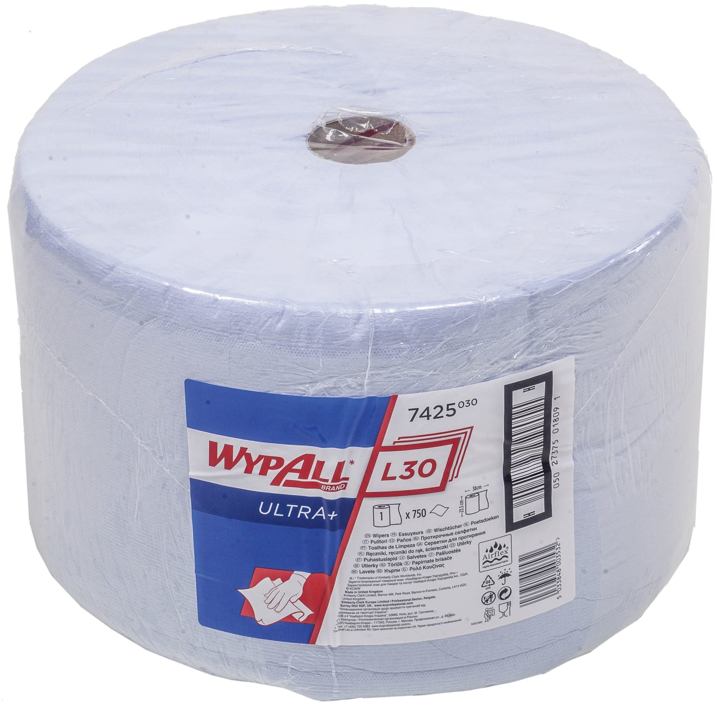 Putztuch "WypAll® L30" L x B: 380 x 235 mm, blau, 3-lagig, 1 x Rolle á 750 Tücher, 7425