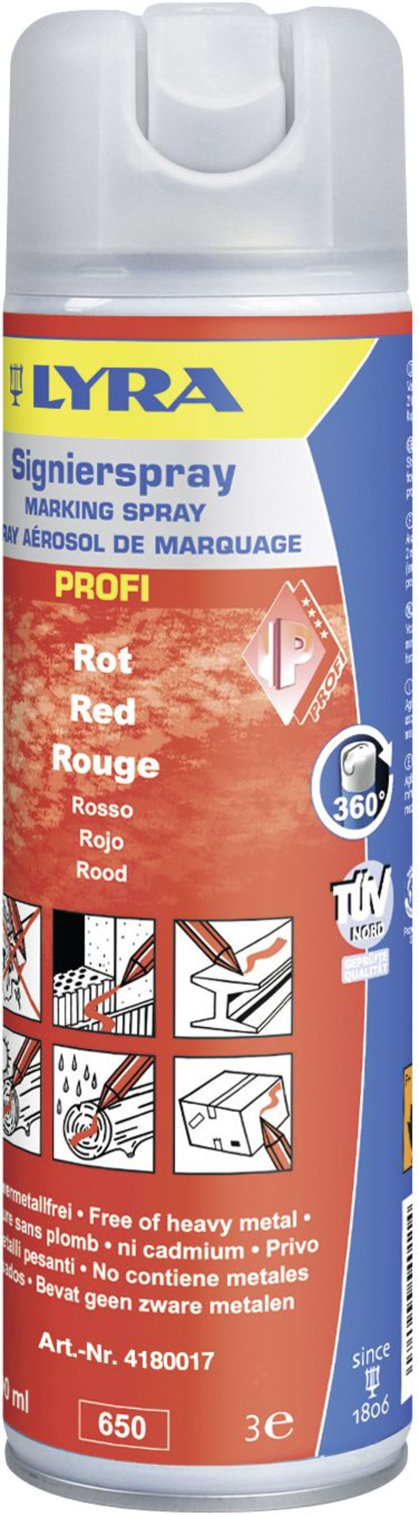 Lyra Markierungsspray rot, 500 ml, für Baum- und Holzmarkierung, 26-2360-2