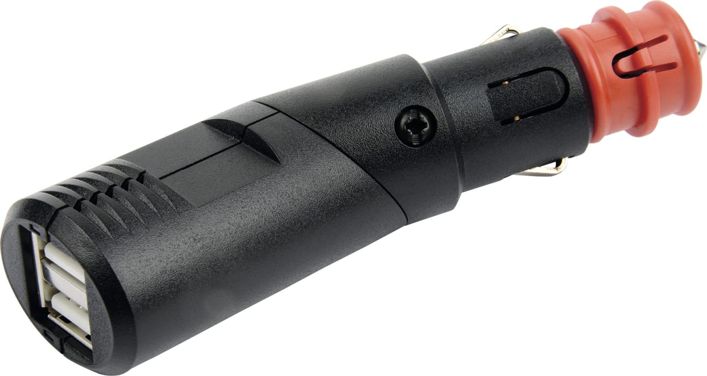 Herth + Buss USB-Stecker mit Stecker für Zigarettenanzünder mit 2 x USB-Ladebuchse 5 V/5000 mA, mit Winkelgelenk, 51 306 861/66