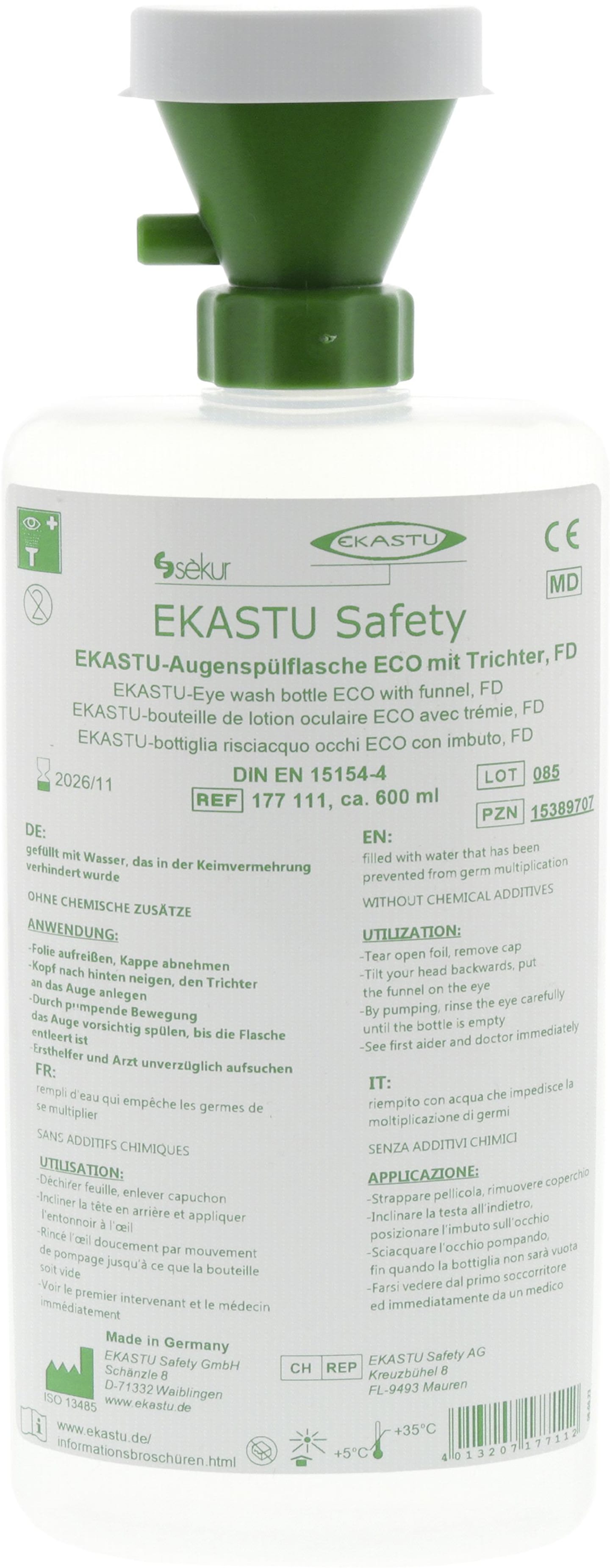 Ekastu Augenspülflasche "Eco" mit Trichter, FD 600 ml, 177 111