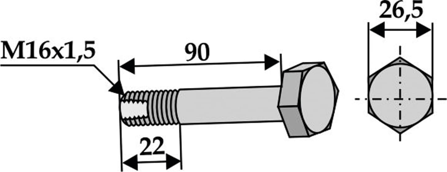 Industriehof® Sechskantschraube M 16 x 1,5 x 90 - 10.9 ohne Sicherungsmutter für Mc Connel, Howard, Seppi, 63-SEP-91