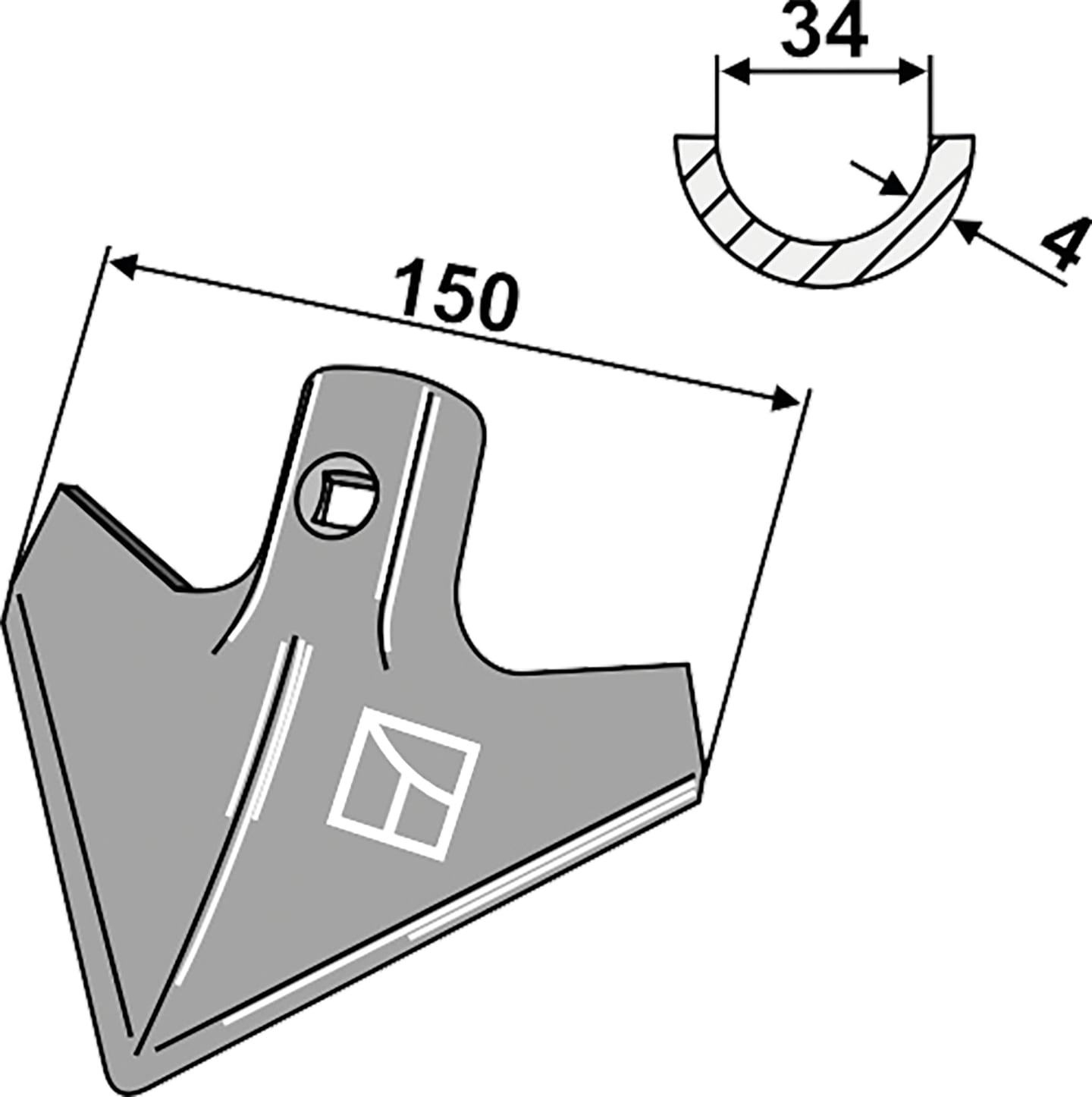 Industriehof® Hackschar, Arbeitsbreite 150 mm, Arbeitswinkel 40 ° für Carre', Hatzenbichler, 1.KH2