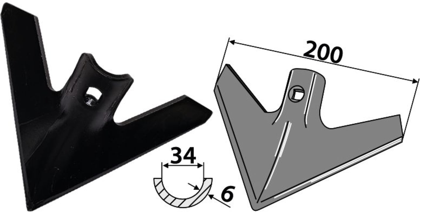 Industriehof® Hackschar universal, Arbeitsbreite 200 mm, Arbeitswinkel 40 °, Stärke 6 mm, 1.KH6