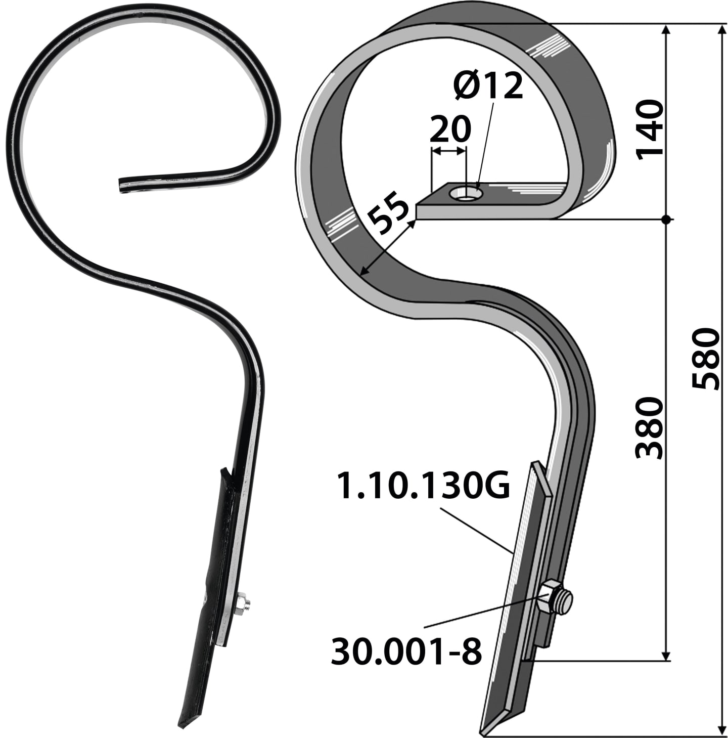 Industriehof® Kultureggenzinken 580 x 12 mm für Kultureggenzinken und Grubberstiele N/A, 1.1506