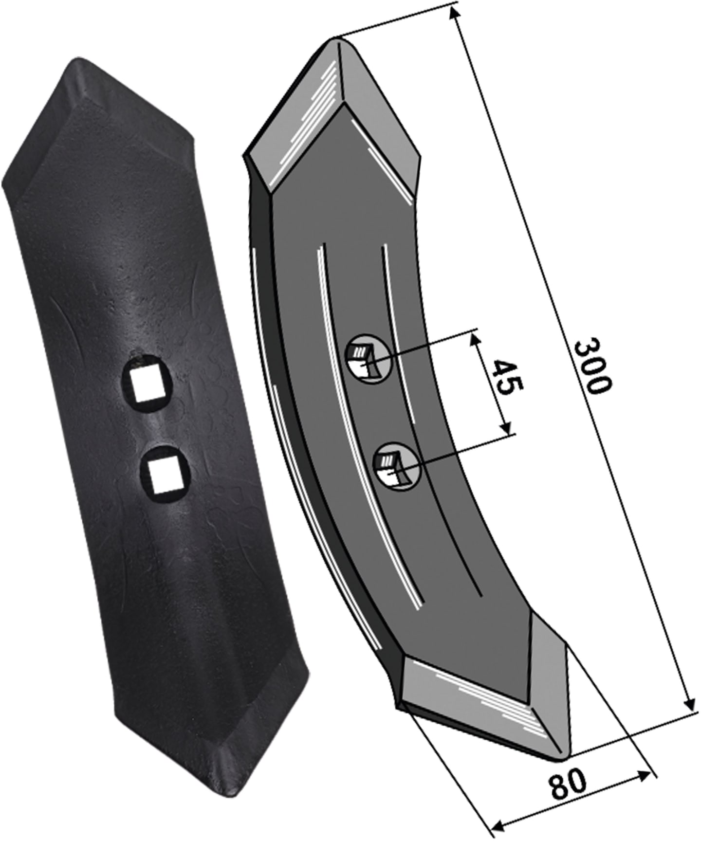 Industriehof® Vorschar 300 x 80 mm, für Zinken, Grubberstiel Doublet Record, HE-VA, Kongskilde, 101.KON-02