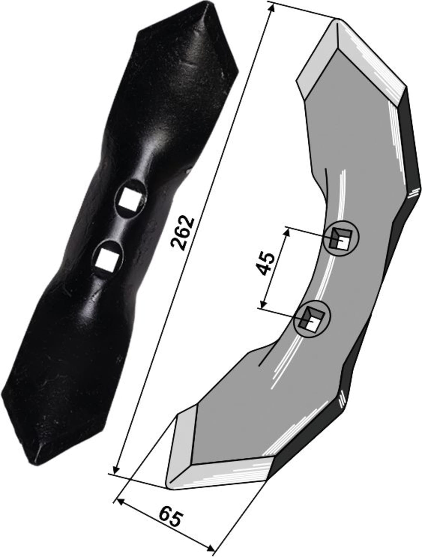 Industriehof® Spitzschar "K32" 262 x 65 x 8 mm für Doublet Record, HE-VA, Kongskilde, 101.40.004-8